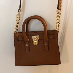 Michael Kors brown leather mini crossbody tote